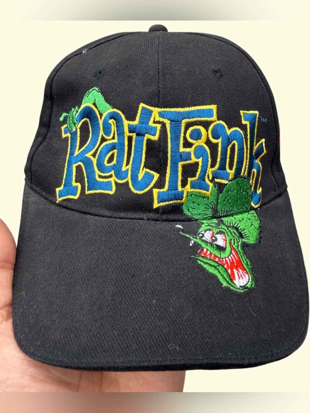 Rat Fink Embroidered Black Stretch Fit Hat Cap Ed Roth KMC One Size Adult